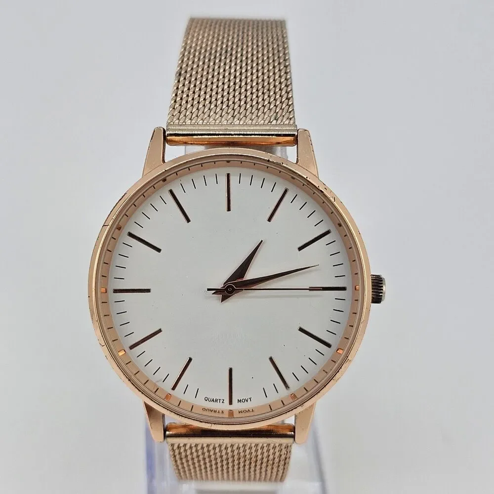 38MM Women's Minimalistic Watch White Dial Gold Mesh Bands‎ New Battery